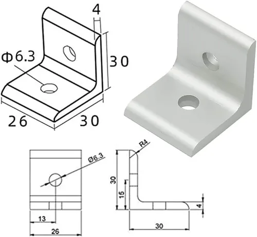 Miniatura 2 de 3030 Soporte de esquina interior para perfil de extrusión de aluminio 3030 con ranura - (10 piezas)