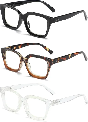 Miniatura 2 de 3 Pack Oversize Square Design Reading Glasses for Women, Blue Light Blocking Computer Reader