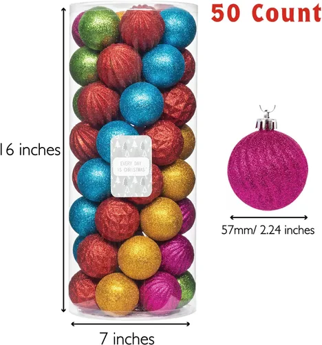 Miniatura 2 de Every Day is Christmas - Juego de adornos de Navidad de 50 unidades de 2.24 pulgadas (57 mm), juego de adornos inastillables para el árbol de Lilac