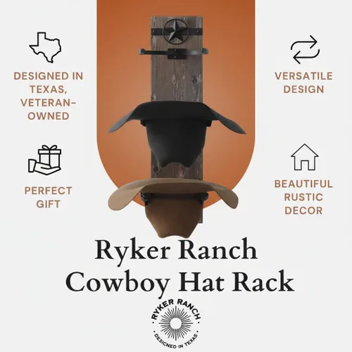 Miniatura 3 de Ryker Ranch Perchero de sombrero de vaquero para pared Perchero para sombreros occidentales Percha para sombreros de vaquero de madera rústica
