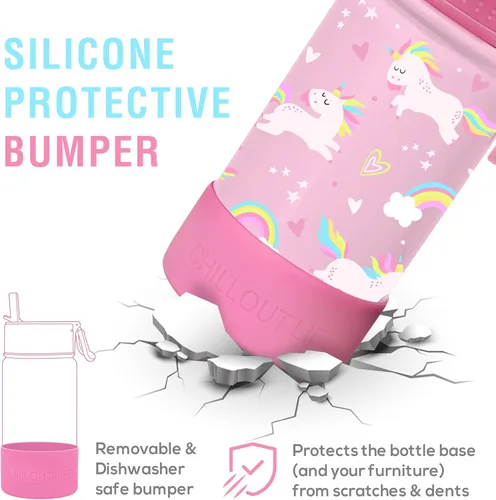 Miniatura 5 de CHILLOUT LIFE Botella de agua aislada para niños de 12 onzas para la escuela con tapa con pajilla, a prueba de fugas y bonitas calcomanías Unicornio