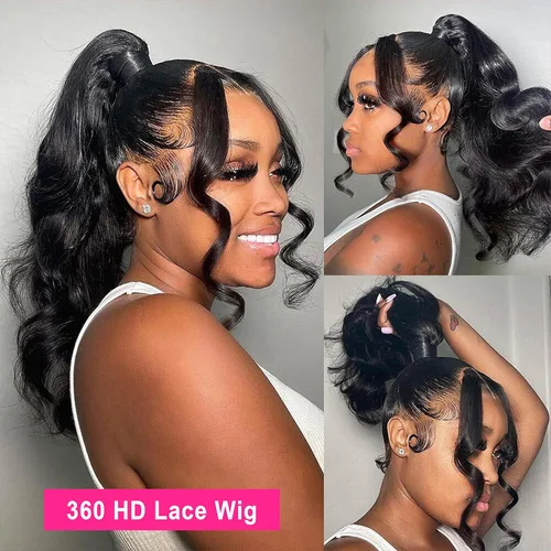 Miniatura 2 de Aaliweya Peluca de encaje frontal 360 HD con encaje frontal 360, peluca de cabello humano para mujer, densidad 180, prearrancada, sin pegamento, 1B