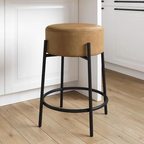Miniatura 36 de Nathan James Amalia Taburete de bar de altura de encimera de cocina sin espalda, madera maciza con asiento giratorio de 360 grados, café Marrón