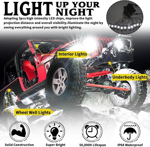 Miniatura 2 de Kit de luces LED blancas con 12 luces de cápsula compatible con camión, automóvil, SUV, barco, motocicleta, vehículo, fácil instalación