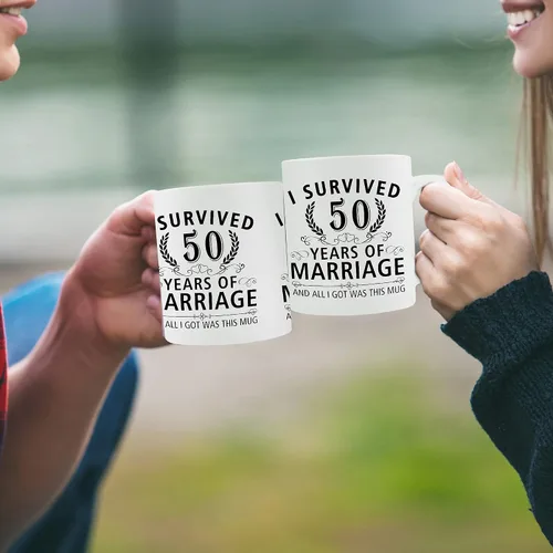 Miniatura 6 de Taza de café de 11 onzas con texto en inglés "I Survived 50 Years of Marriage and All I Got Was This Cup" para el 50 aniversario de boda y para él