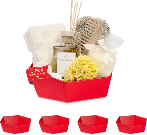 Miniatura 11 de Paquete de 5 cestas vacías para regalos, contenedores ideales para Navidad y boda, 8 x 6.69 x 2.75 pulgadas, color dorado