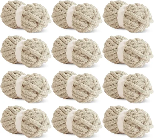 Miniatura 48 de HOMBYS Hilo de Chenille Grueso Carbón para Crochet, Hilo Grueso Espeso y Esponjoso para Tejer, Hilo Súper Grueso para Tejer Mantas a Mano, Hilo