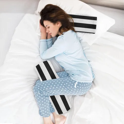 Miniatura 6 de Almohada redonda con funda a rayas blancas y negras para el cuello, almohada cervical, soporte de cuello de espuma viscoelástica para dormir
