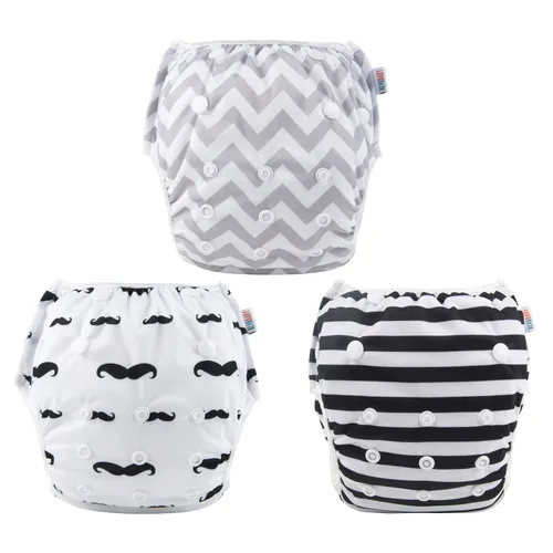 Miniatura 140 de Alva, Pañales de bebé para nadar, paquete de 2 unidades, talle único, reutilizable, lavable y ajustable de 0 a 36 meses. Tamaño de 10 a 40 lbs