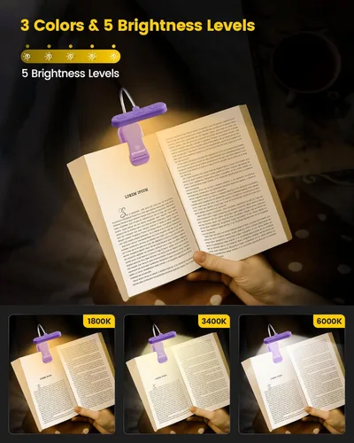 Miniatura 3 de Glocusent - Luz de libro horizontal ET-Head para leer en la cama, cuidado para los ojos, CRI 95, 3 colores y 5 niveles de brillo, luz de lectura