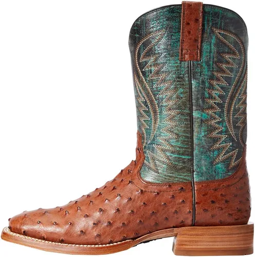 Miniatura 2 de ARIAT Botas de avestruz con punta cuadrada para hombre, Turquesa