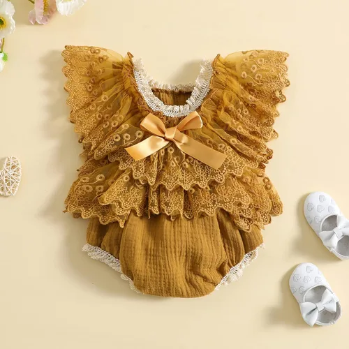 Miniatura 2 de Mameluco de burbujas para bebé niña con encaje y tutú con mangas con volantes, traje de verano