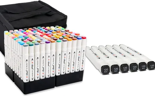 ArtBeek Juego de marcadores de alcohol con punta de pincel de 120 colores, 6 unidades, punta de pincel negro