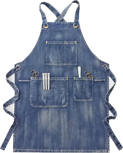 Miniatura 8 de Delantal de mezclilla con bolsillos para mujeres, delantal de jean para estilista, delantales de talla grande, delantales de trabajo de mezclilla