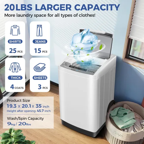 Miniatura 2 de Nictemaw Lavadora portátil, capacidad de 20 libras, lavadora portátil completamente automática, lavadora compacta de 2.8 pies cúbicos con 10 Blanco