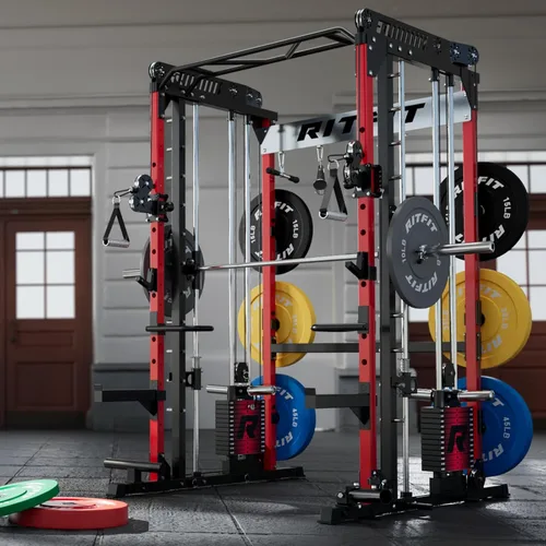 Miniatura 2 de RitFit M1 Pro Smith Machine con sistema de cruce de cables, jaula de potencia multifunción para sentadillas y rack de potencia para gimnasio en Negro