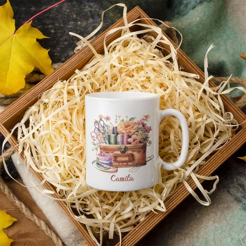 Miniatura 6 de Taza de café personalizada de pila de tela e hilos, Taza de máquina de coser, Taza de cerámica con nombre personalizado Regalos para amantes