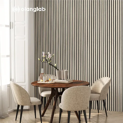 Miniatura 7 de Olanglab - Paquete de 4 paneles de pared 3D acústicos de listones de madera, 94.5 x 12.6 pulgadas cada uno, para decoración de pared