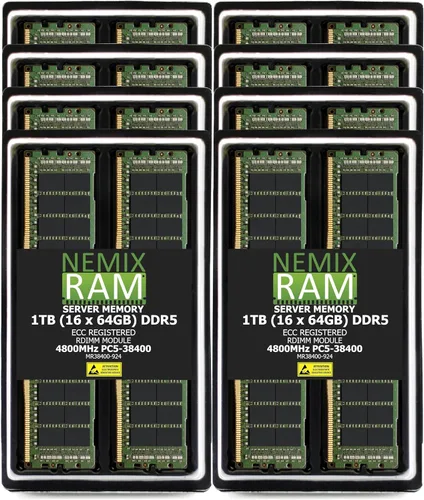 1TB 16X64GB DDR5 4800MHz PC5-38400 2Rx4 1.1V CL40 288-PIN ECC Registered RDIMM NEMIX RAM Server Memory KIT