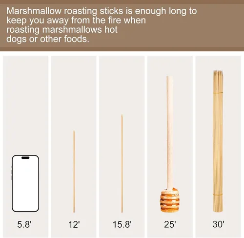 Miniatura 4 de 70 palitos para asar malvaviscos, palitos de malvavisco de 30 pulgadas para hoguera, pinchos de bambú de 0.197 pulgadas de grosor para asadores