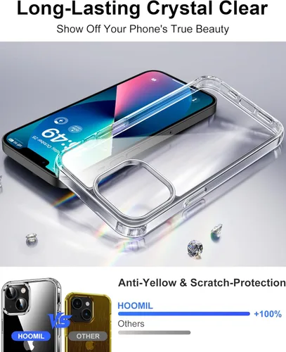 Miniatura 3 de HOOMIL Funda para iPhone 13 de 6.1 Pulgadas, sin amarillamiento, protección contra caídas, cubierta trasera dura transparente antiarañazos - Cristal