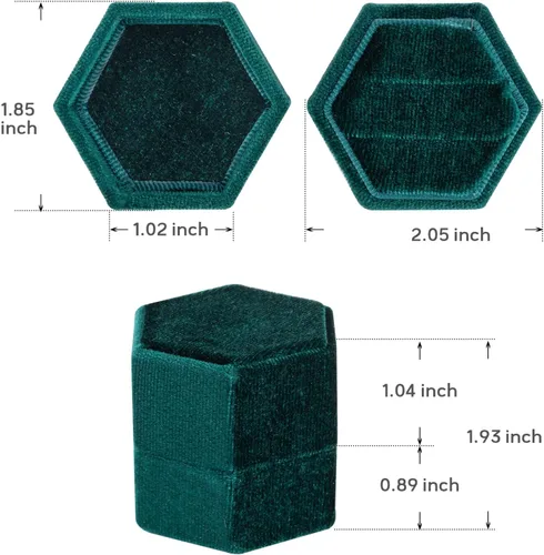 Miniatura 5 de Smileshe Caja para anillos, cajas de joyería de terciopelo para propuesta, compromiso, ceremonia de boda, caja hexagonal con ranura de doble anillo