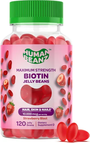 Human Beanz Biotin Jelly Bean - Vitaminas gomosas, biotina de máxima fuerza para el cabello, la piel y las uñas, 10,000 mcg por porción, vitaminas