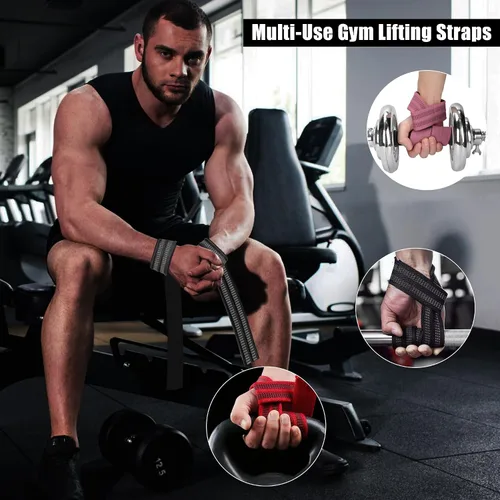 Miniatura 5 de Paquete de 4 correas de levantamiento para levantamiento de pesas, correas de elevación para entrenamiento de fuerza en el gimnasio, peso muerto