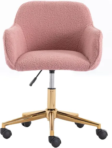 Miniatura 12 de Silla esponjosa verde – Silla de tocador ajustable en altura con ruedas, silla giratoria de piel sintética para sala de maquillaje u oficina en casa