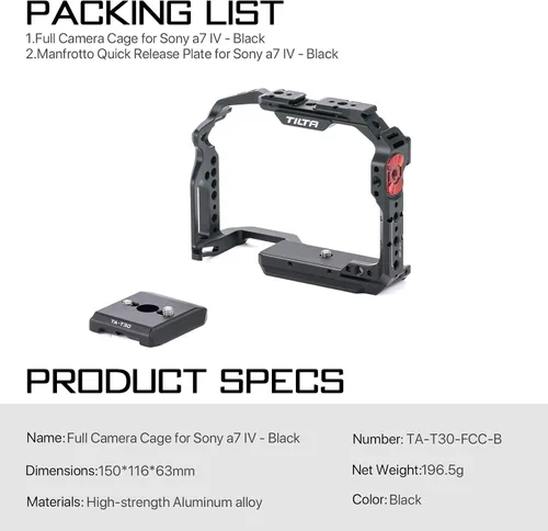 Miniatura 4 de Tilta Jaula completa para cámara compatible con Sony A7 IV, a1, S3, R4, 73, R3, A9 Negro