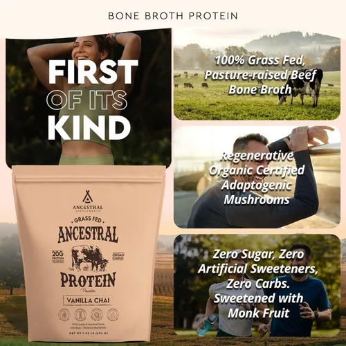 Miniatura 3 de Ancestral Supplements Proteína en polvo alimentada con hierba, vainilla chai, proteína de caldo de hueso + órganos de carne de res + hongos