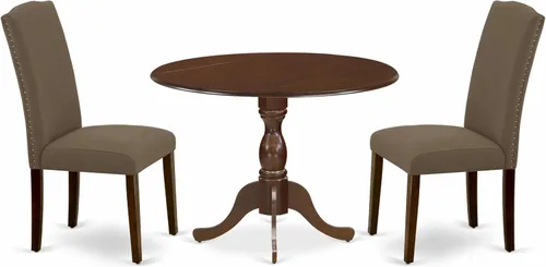 Miniatura 14 de East West Furniture DMEN3-LWH-06 - Juego de comedor de 3 piezas para espacios pequeños que contiene una mesa de comedor redonda con gotas y 2 sillas