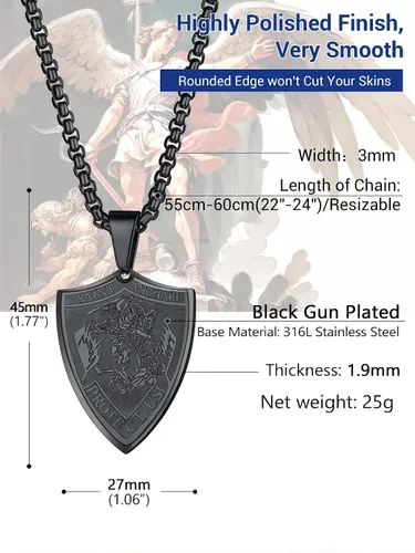 Miniatura 3 de Prosteel. - Collar con dije y cadena de San Miguel Arcángel, joyería religiosa católica.