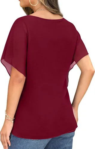 Miniatura 4 de QIXING Blusas elegantes de gasa sueltas para mujer, estilo casual de verano 2023