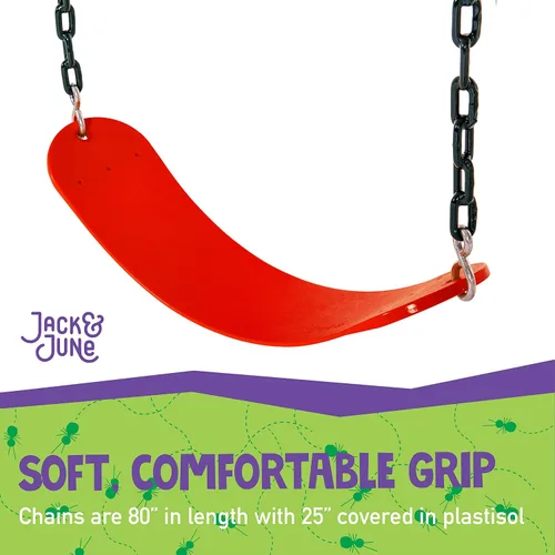 Miniatura 3 de Jack & June - Columpio de cinturón rojo con cadenas de 80 pulgadas para altura de cubierta de 5 pies y 6 pies