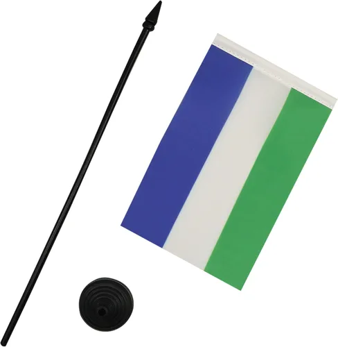 Miniatura 228 de AZ FLAG Sierra Leone Bandera de mesa 5'' x 8'' - Bandera de escritorio de Sierra Leona 21 x 14 cm - Bastón y base de plástico negro
