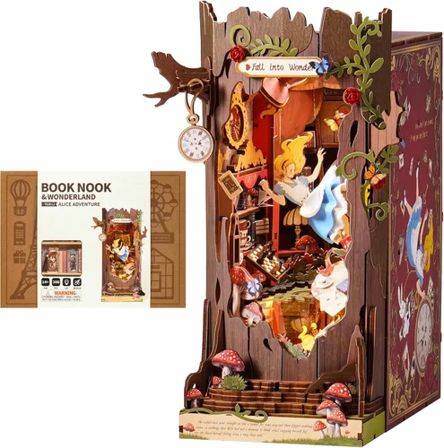 ROBOTIME Kit de Rincón de Libros, Kit de Casa en Miniatura de Princesa de Cuento de Hadas para Bricolaje, Sujetalibros de Rompecabezas de Madera 3D