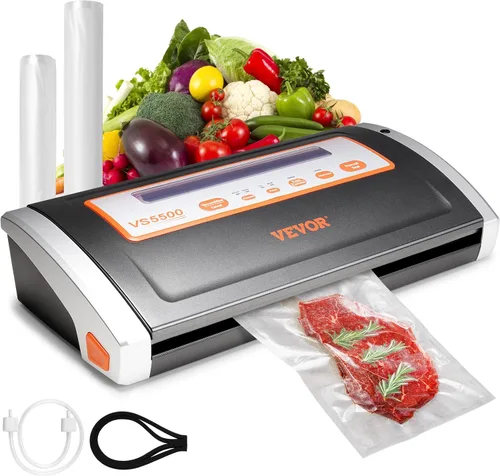Miniatura 10 de VEVOR Máquina selladora al vacío, 80 Kpa 120 W, potente sellador de alimentos compacto, sellador al vacío de alimentos multifuncional 7 en 1