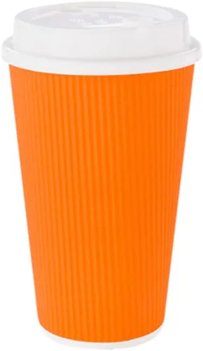 Miniatura 11 de Restaurantware Tazas de café desechables de pared ondulada de 16 onzas, 500 vasos de papel naranja aislados, diseño de borde enrollado, las tapas se