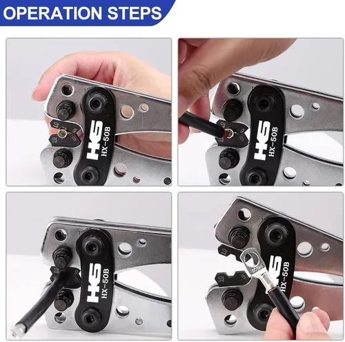 Miniatura 6 de HKS Herramienta de prensado de cable de batería para terminales de anillo de cobre AWG 10-1, crimpadora resistente para terminales de alambre