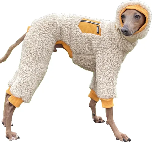 Miniatura 31 de D Doggy Star - Suéter de galgo italiano de cuello de tortuga, conjunto de mono de vellón cálido, ropa de Whippet para perro (XL, azul marino Pkt)