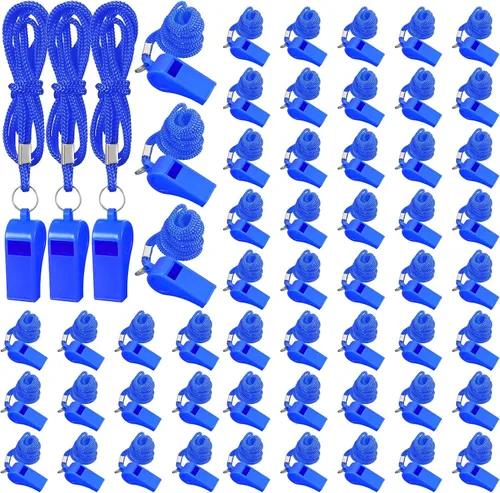 Honoson Silbato para adultos con cordón de seguridad de plástico silbato de emergencia de supervivencia fuerte para salvavidas entrenadores Azul