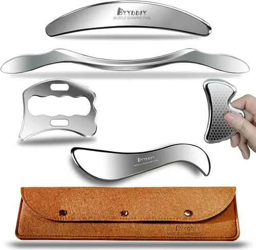 BYYDDIY Kit de herramientas de raspador muscular Gua Sha 5 en 1 de acero inoxidable 304 (L-SBCD2) | Herramienta de masaje de raspado, herramientas