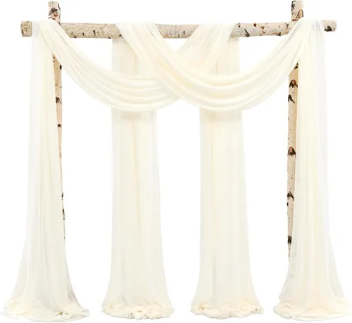 Miniatura 36 de Cortinas de arco de boda, 8 paneles de 28" x 20 pies, cortinas de tela de gasa blanca para ceremonia y recepción Blanco