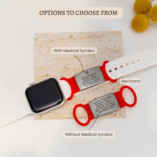 Miniatura 2 de MIA·MIA Etiqueta de identificación de alerta personalizada para correa de reloj, placa de seguridad grabada personalizada para Apple Watch, etiqueta