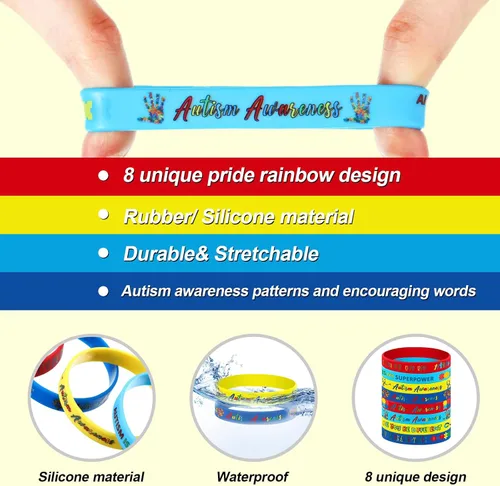 Miniatura 3 de Karenhi 96 pulseras de silicona para concientización sobre el autismo, piezas de rompecabezas de colores, pulsera de silicona para mujeres, regalos