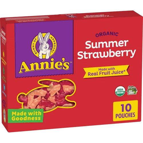Annie's Snacks Orgánicos Bunny con Sabor a Fruta, Fresa de Verano, Sin Gluten, 10 Bolsas, 7 oz