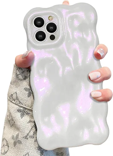Miniatura 12 de UEEBAI Funda ondulada para iPhone 12 Pro Max, bonita cubierta plateada con forma de onda para iPhone, bonita funda estética 3D para teléfono, Blanco