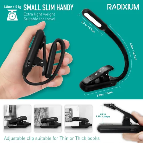 Miniatura 6 de Luz de libro recargable para lectura, luz de clip de 9 LED para el cuidado de los ojos con 9 temperaturas de color, atenuación continua, batería