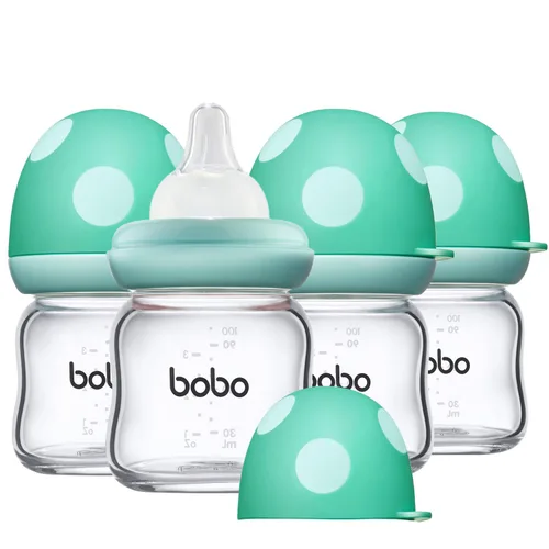 Miniatura 48 de YOHKOH Biberón de vidrio natural con pezón de flujo lento de nivel 1, biberones anticólicos para recién nacidos, botella de vidrio de cuello ancho